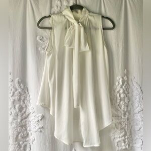 White Sleeveless Asymmetrical Tie Back Tunic